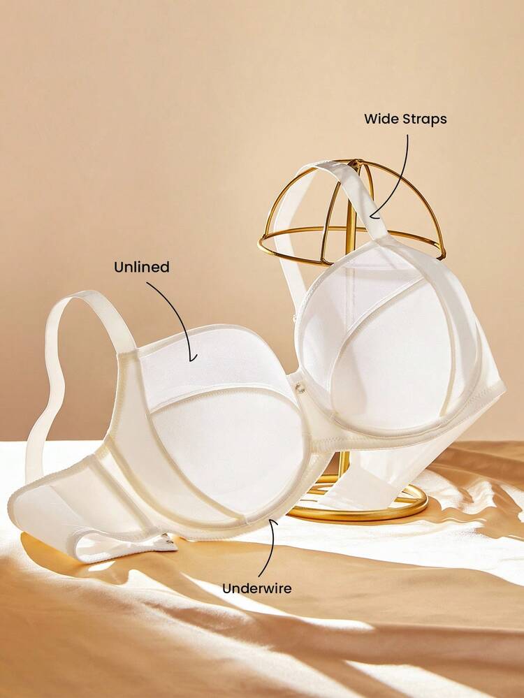 Plus Unlined Full Coverage Side Support Mesh Bra