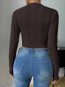 Zielony Suéter de cuello redondo casual de ajuste ceñido de unicolor - Marrón Chocolate - Ver 2