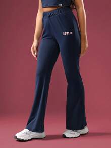 SUMWON Teen Girls Retro Style 1991 Crop Top And Flare Pants Matching Set Comfortable Daily Wear Casual Fall Winter Spring Outfit With Star Detail