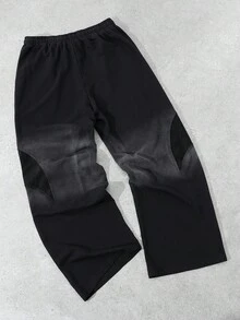 ROMWE MEN Prep 男士街头风格斑马纹拼布直筒运动裤 - 黑色 - 查看 2