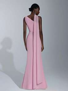 Elitara 优雅单肩雪纺垂坠（多种穿法），垂坠饰有褶饰腰部，适合婚礼、伴娘礼服 - 淺粉色 - 查看 2