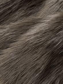 Elamini 棕色人造毛皮拼接腰部设计修身立领拉链长袖女式夹克 - 棕色 - 查看 4