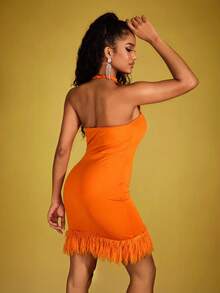 SHEIN 女士露肩中空休閒春夏裙 - 橘色 - 查看 2