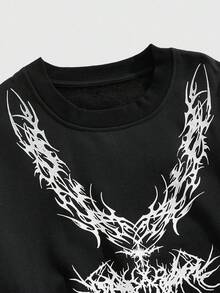 ROMWE MEN Goth Sudadera de cuello redondo de manga larga con estampado gótico para hombre, otoño - Negro - Ver 3