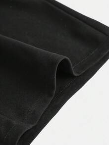 青少年女孩纯色开衫修身休闲直筒裤，返校长裤 - 黑色 - 查看 5