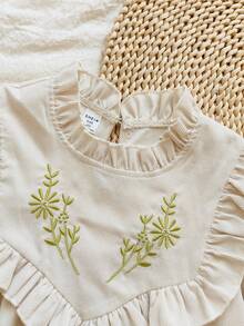 Vintaside Kids 女童秋季灯芯绒连衣裙，荷叶边领，花卉刺绣，时尚优雅，适合郊游、度假、旅行、露营、聚会、生日等场合 - 杏色 - 查看 4