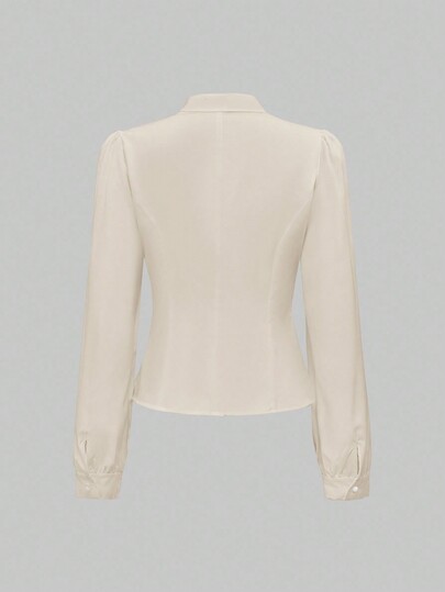 Kawaii Chemise élégante à manches longues et couleur unie avec nœuds papillon aux poignets, polyvalente pour femmes