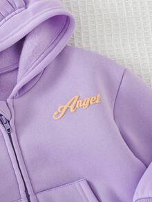Cozy Pixies Baby Girl Letter Print Versatile Hooded Casual Zip-Up Jacket,In Fall/Winter - Purple - View 6