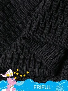 FRIFUL SHEIN X Care Bears 2 件女式字母刺绣荷叶边下摆吊带背心和开衫套装 - 黑色 - 查看 7