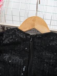 SHEIN Váy đen không tay đính hạt thanh lịch và dễ thương cho bé gái - màu đen - Xem 3