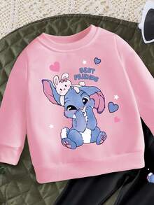 SHEIN 2 件套女婴休闲卡通兔子心形星星字母印花卫衣和裤子套装 - 彩色 - 查看 4