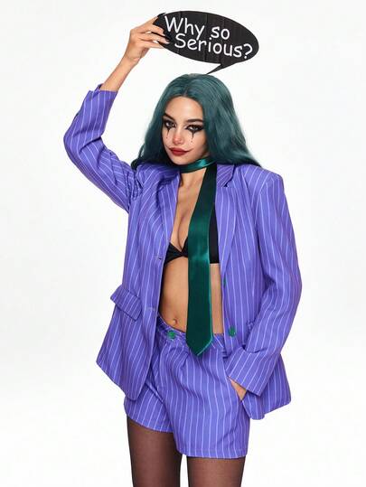 ROMWE Avant Halloween COSPLAY Joker Costume Suit Shorts Set With Tie