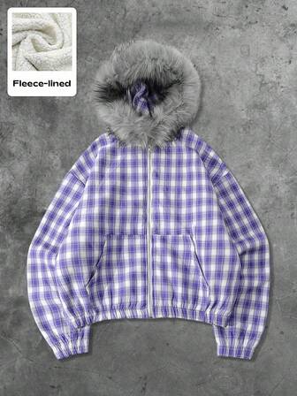 Street Life Men's Street American Plaid Fleece Collar Jacket, Fall Winter