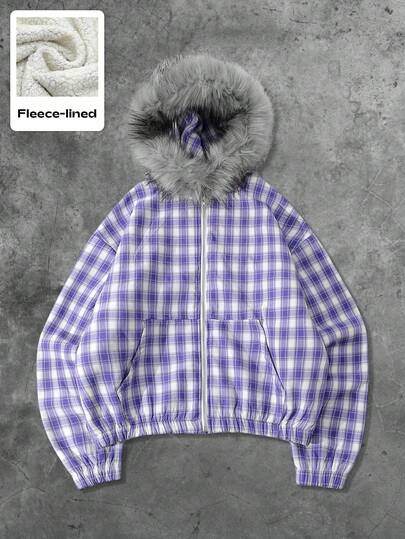 Street Life Giacca con colletto in pile a quadri stile americano da uomo, autunno inverno