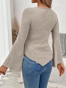 SHEIN Maternity Solid Color Criss-Cross Wrap Flare Sleeve Ruffle Hem Ribbed T-Shirt Ribbed Maternity Top Maternity Top Bell Sleeves Pregnancy Clothes Maternity Clothes