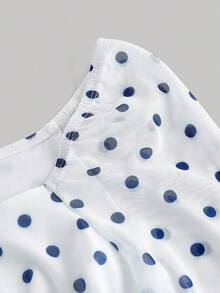 SHEIN MOD 优雅圆点印花喇叭袖蝴蝶结网眼T恤