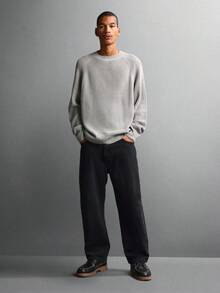 SUMWON 经典绞花针织套头毛衣，圆领罗纹饰边，冬季休闲舒适针织衫，保暖经典时尚必备纯色 - 灰色 - 查看 4