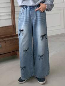 DAZY Tween Girl Bow Print Denim Jeans Fall, Winter