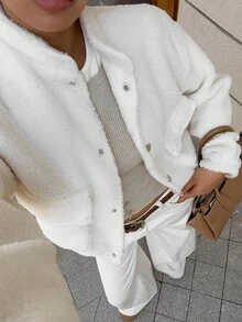 SHEIN Unity Women's Autumn/Winter Versatile Wool Blend Stand Collar Loose Jacket