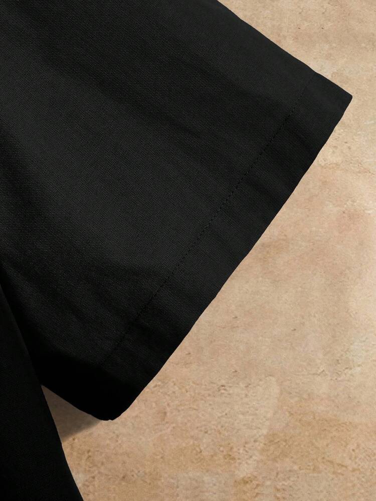 EASEVO Camisa casual de cuello mandarín para hombres de talla grande - Negro - Añade 4