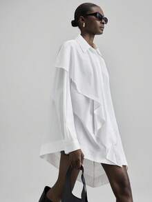 Ontre Camicia bianca oversize asimmetrica da donna, manica lunga, stile urbano alla moda minimalista e confortevole, adatta per casual, business, pendolarismo, stagione back to school, nuovo arrivo 2025