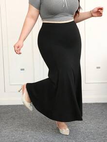 CovetEZ Plus Size High Waist Mermaid Hem Skirt