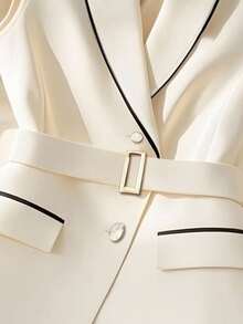 Regalyn سترة صيفية بياقة مدببة مع تريم متباين للمقاسات الكبيرة، بتصميم بسيط للتنقل