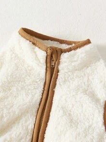 Cozy Pixies Bộ đồ 3 món cho bé trai: Áo sơ mi dài tay ve kẻ caro cài nút, áo vest dày không tay màu tương phản và quần cạp chun - Màu Khaki - Xem 5