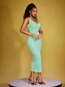 SHEIN Trang phục hàng ngày đơn giản màu trơn của phụ nữ - Màu xanh Bạc hà - Xem 4