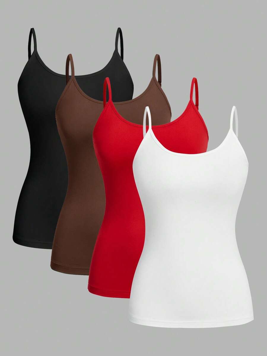 SHEIN EZwear 4入組簡單休閒貼身女背心,適用於夏季 - 彩色 - 查看 1