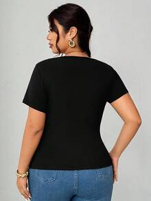 Elenzga 大码时尚休闲黑色方领修身T恤