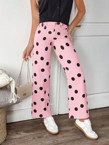 EMERY ROSE 女式波点图案直筒宽松休闲牛仔裤 - 粉色 - 查看 7
