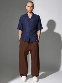 SUMWON 宽松抽绳亚麻阔腿裤休闲宽松阔腿裤全天舒适家居服度假装夏秋 - 咖啡棕 - 查看 2