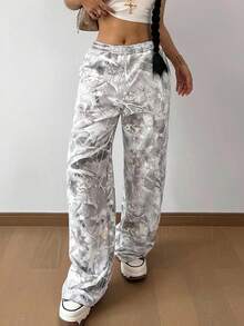 SHEIN Tween Girls' Casual Drawstring Waist Bare Branch Print Loose Sweatpants, Back-To-School Outfit, Cool Basics, Versatile Daily Wear Autumn/Winter Fall