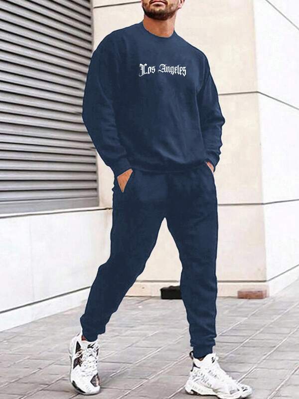 Cotton 2pcs/Set Men's Letter Printed Hoodie And Sweatpants Set