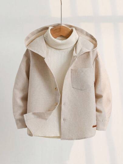 儿童男童休闲纯色口袋贴片连帽衬衫，适合上学、花园、海滩、生日、春季、夏季、秋季、冬季