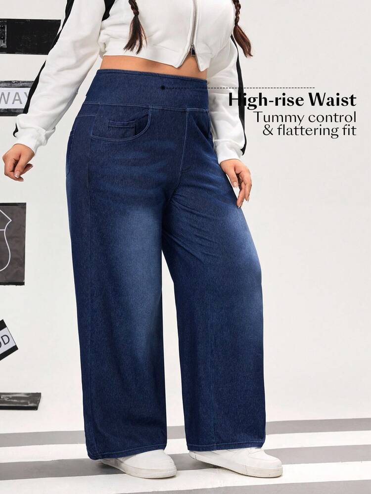 Flexra Jeans casuales de talla grande para mujer, pierna recta y holgada - Azul - Añade 3