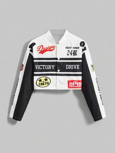 Street Life Chaqueta corta de estilo béisbol vintage para motocicleta de mujer