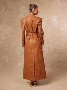 Lumalex Veste régulière pour femmes avec effet vieilli, épaules matelassées et taille cintrée. Manteau trench synthétique brun. Manteau trench synthétique pour femmes. Manteau trench brun. Robe manteau trench couleur rouille