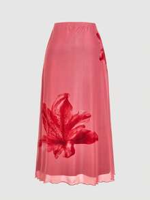 SHEIN MOD 女式优雅花卉印花针织裙 - 酒紅色 - 查看 2