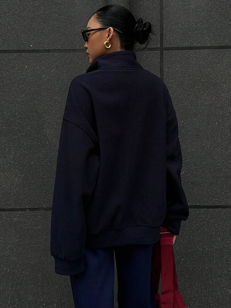 Women's Solid Color Button Half-Placket Drop Shoulder Long Sleeve Loose Casual Sweatshirt, Autumn Y2k