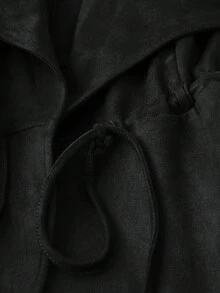 Franclia 女式优雅仿麂皮抽绳领长袖夹克，秋冬 - 黑色 - 查看 5