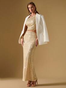 Briarwyn 女士亮片缀饰不对称肩长裙 - 金色 - 查看 6