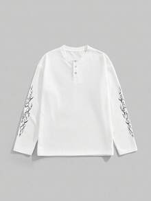 ROMWE MEN Goth 男士休闲简约华夫格印花长袖T恤，秋季