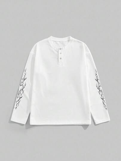 Street Life Men's Casual Minimalist Waffle Print Long Sleeve T-Shirt, For Fall