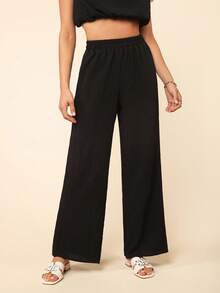 Coeurva Women Solid Color Sleeveless Top And Long Pants 2-Piece Set For Vacation - Black - View 4