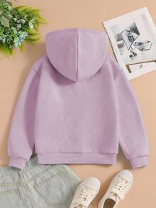 Sparklyn Teen Girl Casual Loose Fit Blue & White Floral Letter Print Sweatshirt Fall Winter - Purple - View 2