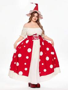 ROMWE Avant Costume da donna taglie forti con stampa a pois e spalle scoperte