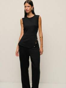Nöista Women's Elegant Solid Color Sleeveless Jumpsuit For Commuting - Black - View 5