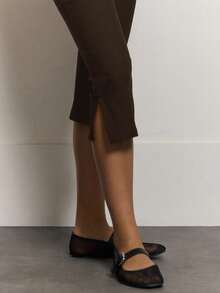 MUSERA 中腰纽扣七分紧身裤 夏季度假 Y2K 优雅可爱休闲性感 集体派对 - 巧克力棕 - 查看 5